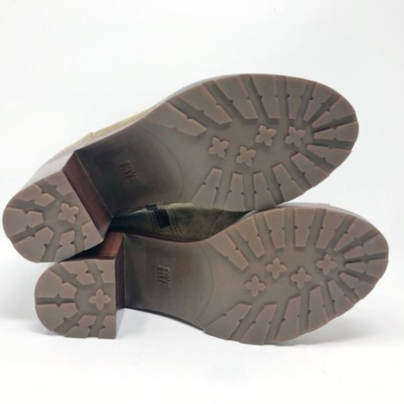 FRYE Booties Lace Up Combat Ankle Boots Heels Danica Peep Toe Olive Green New 6 - Picture 8 of 8